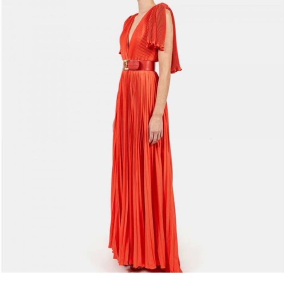 ELIE SAAB V-Neck orange/red Maxi Dress with Belt